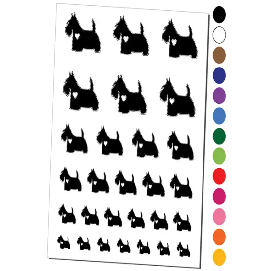 Scottish Terrier Scottie Dog with Heart Temporary Tattoo Water Resistant Fake Body Art Set Collection White {1}