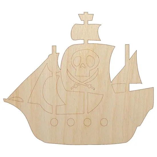 Pirate Ship with Jolly Roger Skull Unfinished Wood Shape Piece Cutout for DIY Craft Projects {7}