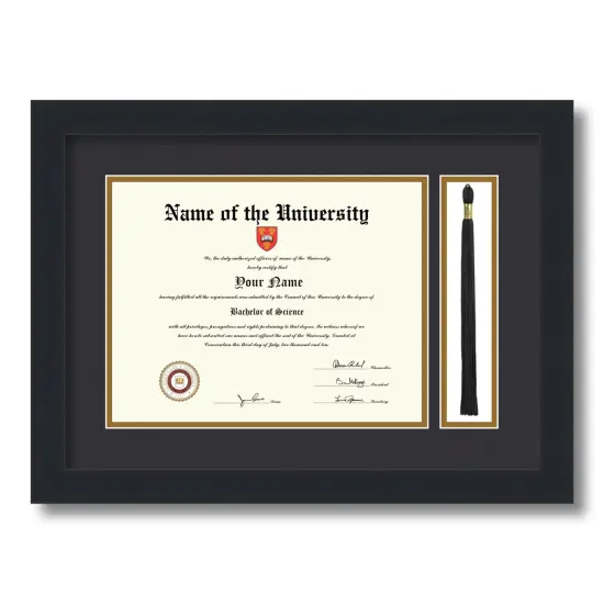 ArtToFrames 8.5x11 inch Diploma Frame with Tassel Opening - Framed with Black and Gold Mats, Comes with Regular Glass and Sawtooth Hanger for Wall Hanging (DT-8.5x11) {5}