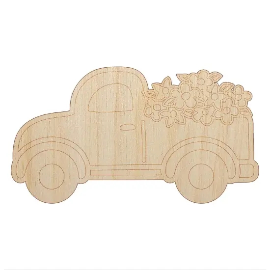 Cute Truck with Flowers Unfinished Wood Shape Piece Cutout for DIY Craft Projects {2}