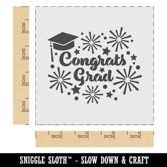 Congrats Grad Graduate Graduation Cap Fireworks Stars Wall Cookie DIY Craft Reusable Stencil {6}