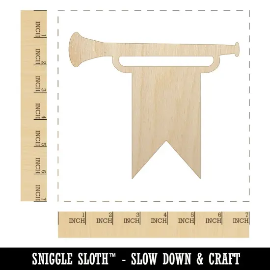 Trumpet and Banner Royal Medieval Unfinished Wood Shape Piece Cutout for DIY Craft Projects {1}