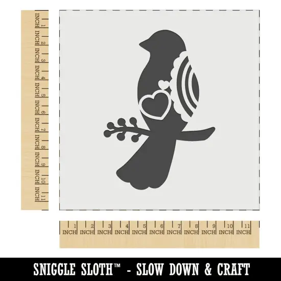 Bird Sitting on a Branch Heart and Scallop Details Wall Cookie DIY Craft Reusable Stencil {1}