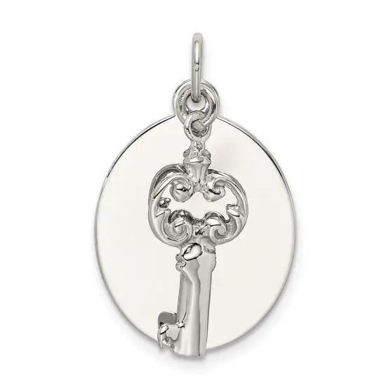 Sterling Silver Key & Tag Charm Pendant FindingKing Jewerly 27mm x 17mm {1}