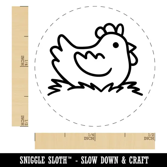 Cartoon Chicken Hen Sitting on Nest Self-Inking Rubber Stamp for Stamping Crafting Planners Green {1}
