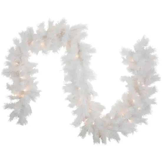 Northlight 9' x 14" Pre-Lit White Alaskan Pine Artificial Christmas Garland, Warm White LED Lights {1}