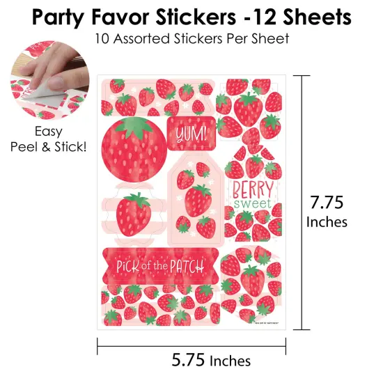 Big Dot of Happiness Berry Sweet Strawberry - Fruit Themed Birthday or Baby Shower Party Favor Sticker Set - 12 Sheets - 120 Stickers {4}