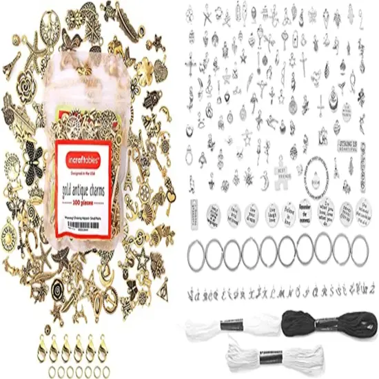 Incraftables 100pcs Antique Gold Charms & 166pcs Silver Charms Set w/ 120pcs Antique Charms (Small & Large), 20pcs Word Charms & 26pcs A-Z Letter Charm for Jewelry Making. Bulk DIY Necklace and Bracelet. {1}