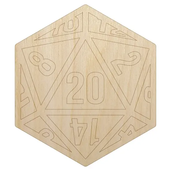 D20 20 Sided Gaming Gamer Dice Critical Role Unfinished Wood Shape Piece Cutout for DIY Craft Projects {7}