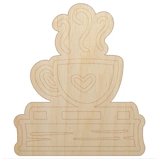 Coffee Sitting on Stack of Books Reading Unfinished Wood Shape Piece Cutout for DIY Craft Projects {2}