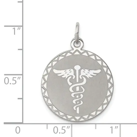 Sterling Silver Caduceus Disc Charm Pendant Jewelry 23mm x 20mm {5}