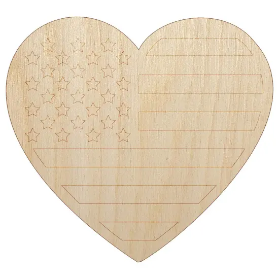 Heart Shaped American Flag United States of America USA Unfinished Wood Shape Piece Cutout for DIY Craft Projects {7}