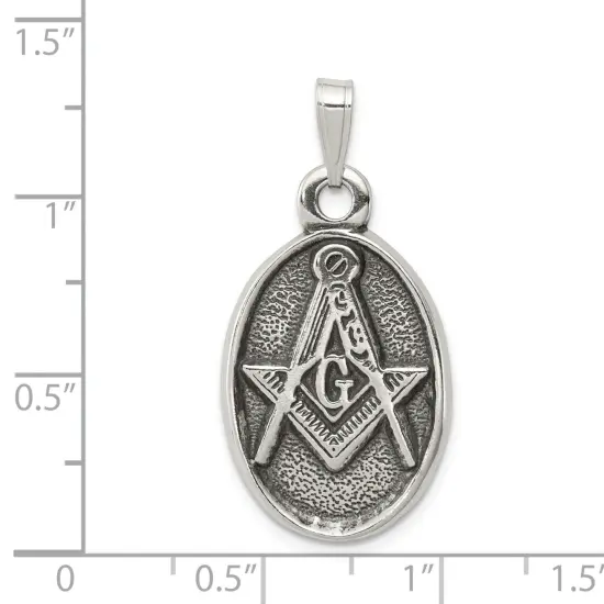 Sterling Silver Antiqued Masonic Pendant Jewelry 33.5mm x 17.3mm {2}
