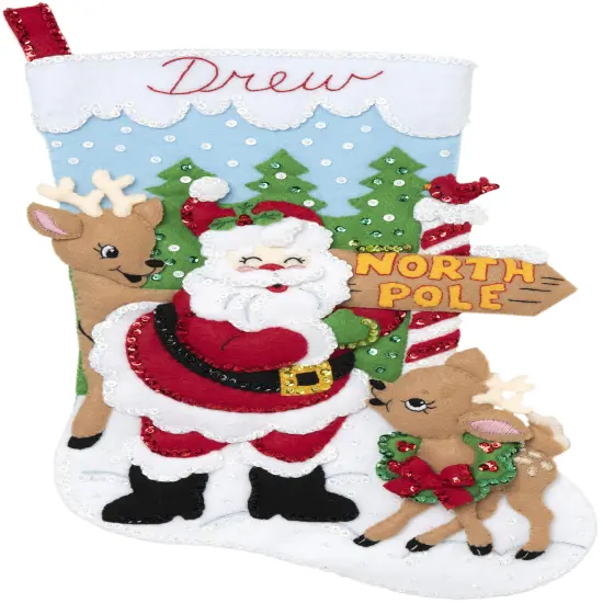Bucilla Felt Stocking Applique Kit 18" Long-North Pole Santa {2}