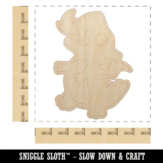Cute Little Dragon Breathing Fire Unfinished Wood Shape Piece Cutout for DIY Craft Projects {1}