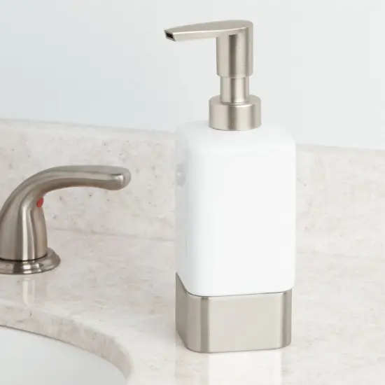 mDesign Square Ceramic Bathroom Soap Dispenser - 2 Pack {2}