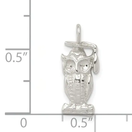 Sterling Silver Graduation Owl Charm Pendant Jewelry 20mm x 8mm {4}