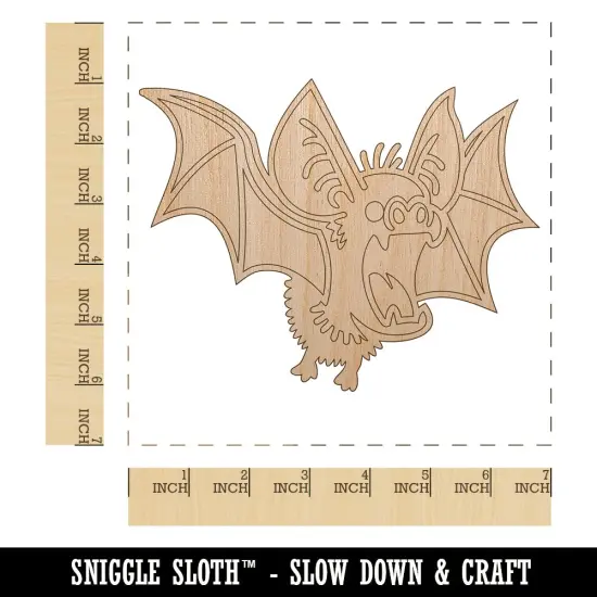 Fuzzy Little Cartoon Bat Halloween Unfinished Wood Shape Piece Cutout for DIY Craft Projects {1}