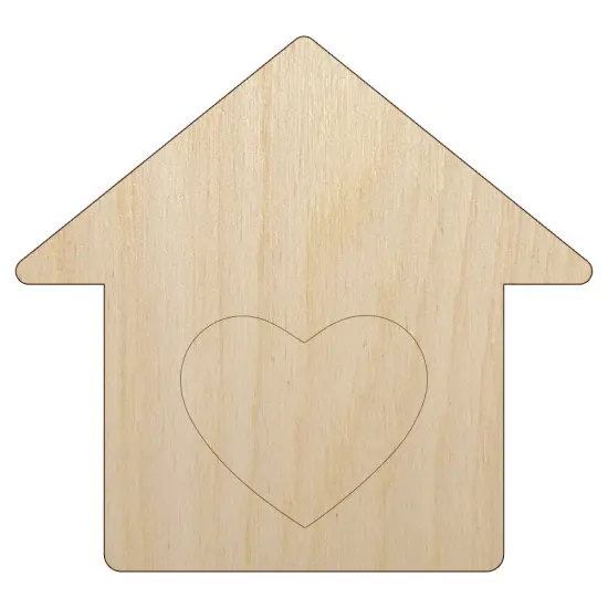 House with Heart Unfinished Wood Shape Piece Cutout for DIY Craft Projects {1}