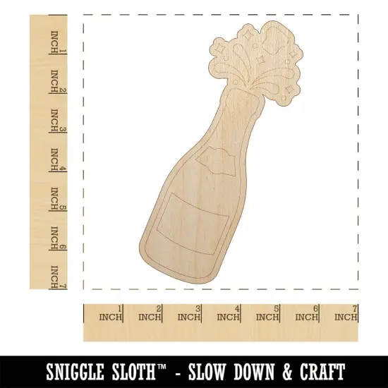 Popping Champagne Bottle Celebrate Celebration Unfinished Wood Shape Piece Cutout for DIY Craft Projects {1}