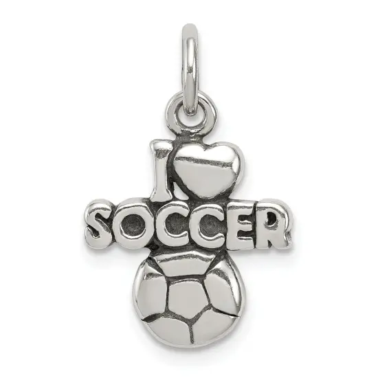 Sterling Silver Antiqued I Love Soccer Charm Pendant Jewerly 17mm x 14mm {1}