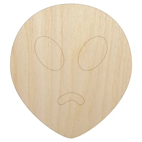 Sad Alien Emoticon Unfinished Wood Shape Piece Cutout for DIY Craft Projects {7}