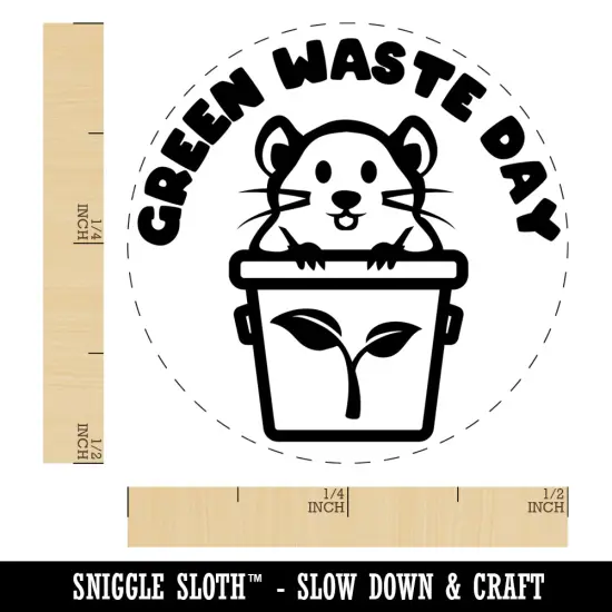 Green Waste Day Rat in Can Bin Self-Inking Rubber Stamp Ink Stamper for Stamping Crafting Planners {1}