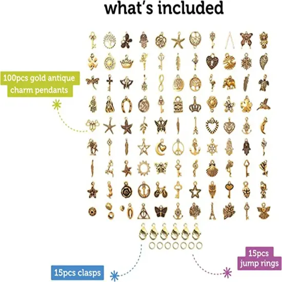 Incraftables 100pcs Antique Gold Charms & 166pcs Silver Charms Set w/ 120pcs Antique Charms (Small & Large), 20pcs Word Charms & 26pcs A-Z Letter Charm for Jewelry Making. Bulk DIY Necklace and Bracelet. {6}