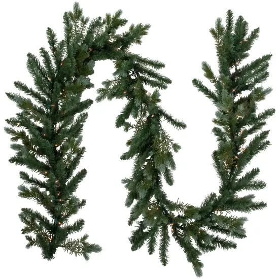 Northlight Real Touch&trade;️ Pre-Lit Blue Spruce Artificial Christmas Garland -9' x 14" - Clear Lights Green {1}