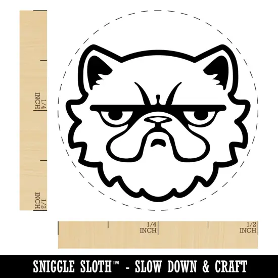 Grumpy Persian Cat Face Self-Inking Rubber Stamp for Stamping Crafting Planners Green {1}