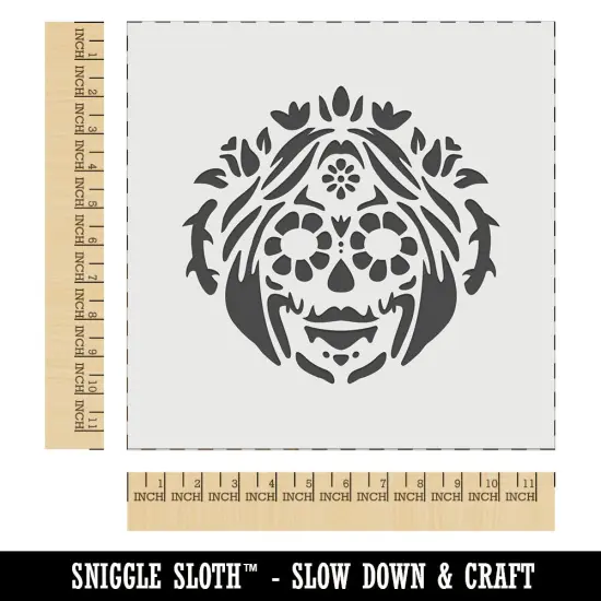 Dia De Los Muertos Woman Mexican Sugar Skull with Flowers Wall Cookie DIY Craft Reusable Stencil {1}