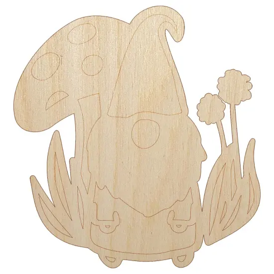 Enchanting Lovable Garden Gnome with Mushrooms Unfinished Wood Shape Piece Cutout for DIY Craft Projects {7}