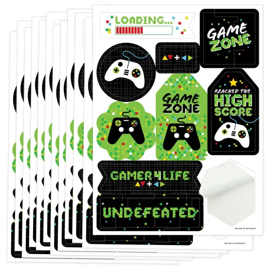 Big Dot of Happiness Game Zone - Pixel Video Game Party or Birthday Party Favor Sticker Set - 12 Sheets - 120 Stickers {1}