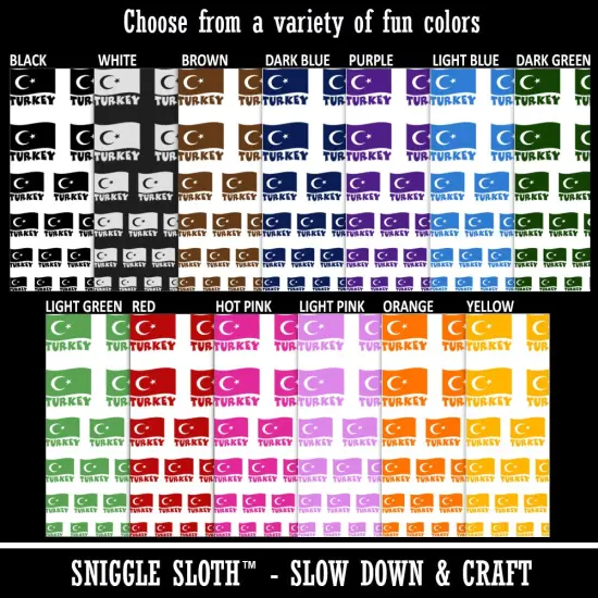 Turkey with Waving Flag Cute Temporary Tattoo Water Resistant Fake Body Art Set Collection Light Blue {3}