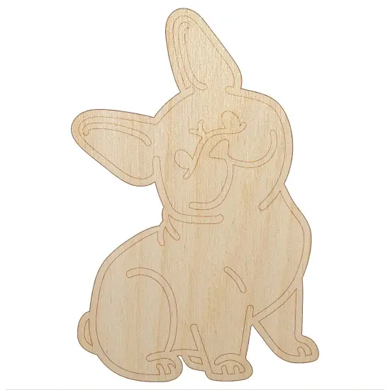 Frenchie Sitting Tilting Head French Bulldog Dog Unfinished Wood Shape Piece Cutout for DIY Craft Projects {2}