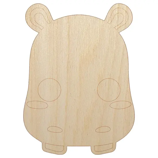 Charming Kawaii Chibi Hippopotamus Face Blushing Cheeks Unfinished Wood Shape Piece Cutout for DIY Craft Projects {7}