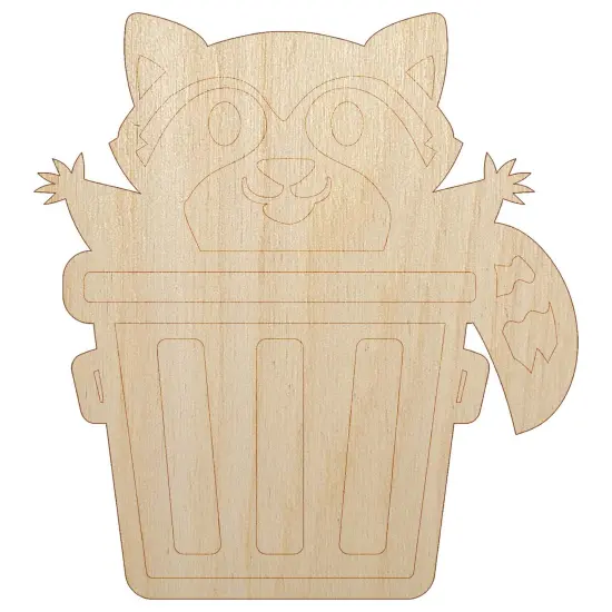 Lively Raccoon in Trash Can Unfinished Wood Shape Piece Cutout for DIY Craft Projects {7}