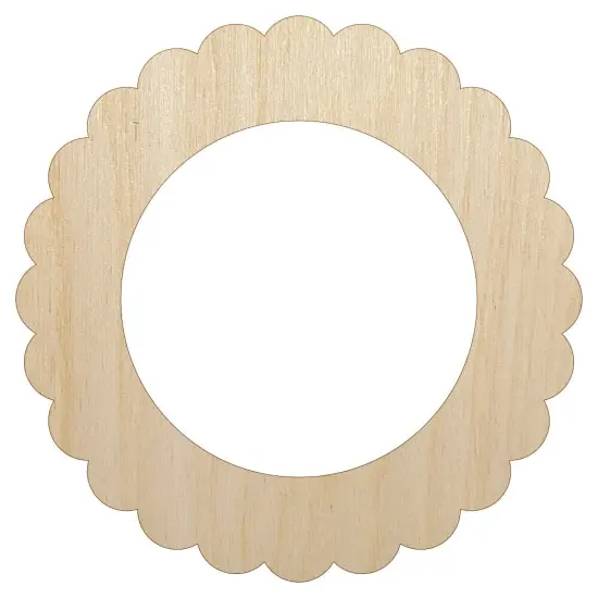 Scallop Round Frame Unfinished Wood Shape Piece Cutout for DIY Craft Projects {1}