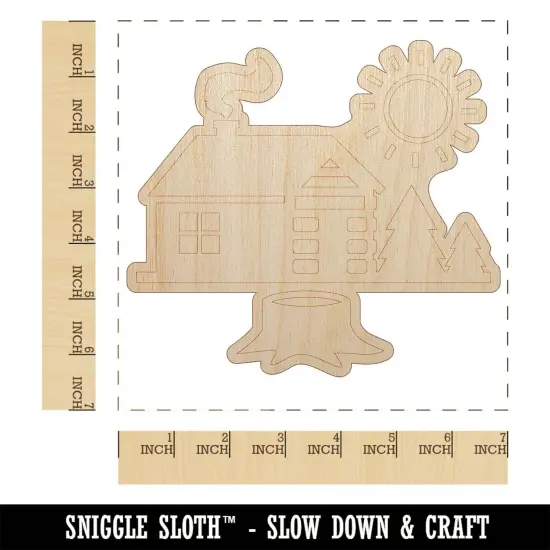 Log Cabin in the Woods Unfinished Wood Shape Piece Cutout for DIY Craft Projects {1}