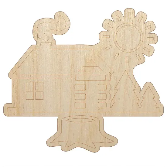 Log Cabin in the Woods Unfinished Wood Shape Piece Cutout for DIY Craft Projects {2}