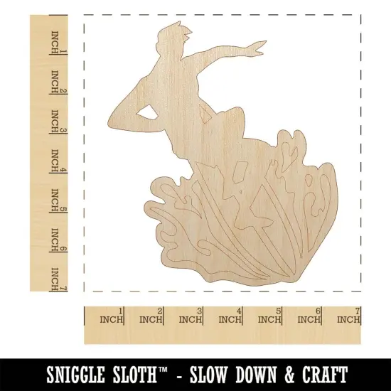 Surfer Surfing Man Silhouette Unfinished Wood Shape Piece Cutout for DIY Craft Projects {1}