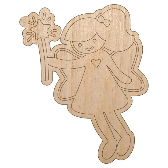 Sweet Fairy with Wand Unfinished Wood Shape Piece Cutout for DIY Craft Projects {7}