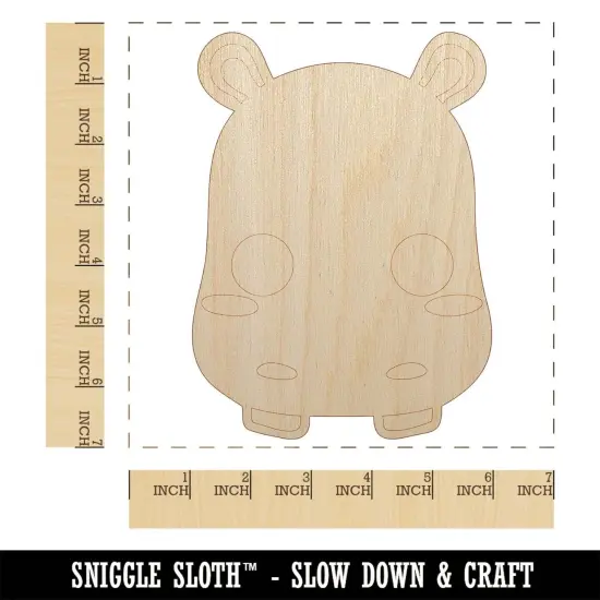 Charming Kawaii Chibi Hippopotamus Face Blushing Cheeks Unfinished Wood Shape Piece Cutout for DIY Craft Projects {1}