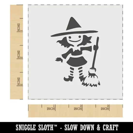 Cute Young Halloween Witch with Broom and Hat Wall Cookie DIY Craft Reusable Stencil {5}
