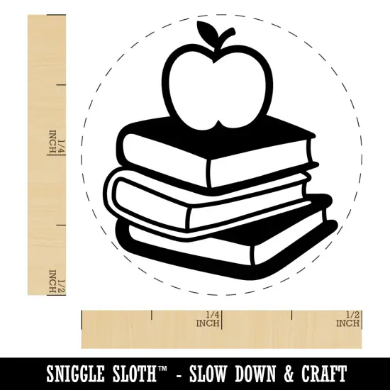 Apple on Stack of Books Reading Library Teacher Self-Inking Rubber Stamp for Stamping Crafting Planners Fuchsia {1}