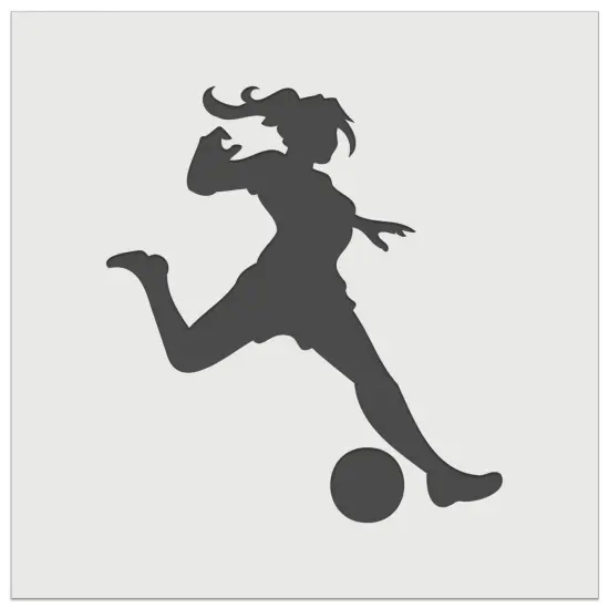 Soccer Player Woman Kicking Ball Association Football Wall Cookie DIY Craft Reusable Stencil {2}