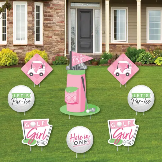 Big Dot of Happiness Golf Girl - Yard Sign and Outdoor Lawn Decorations - Pink Birthday Party or Baby Shower Yard Signs - Set of 8 {1}