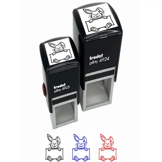 Easter Bunny Holding Blank Sign Self-Inking Rubber Stamp Ink Stamper Red {7}