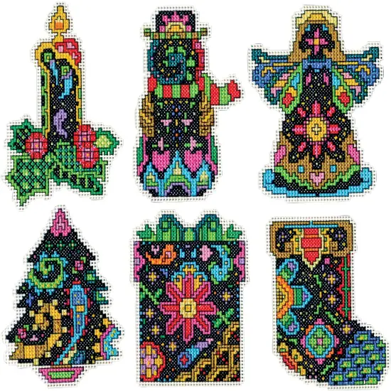 Design Works Plastic Canvas Ornament Kit 3.5"X4" 6/Pkg-Christmas Fantasy {3}
