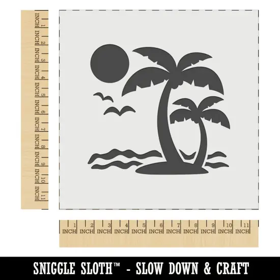 Palm Tree Tropical Island Sun Waves Wall Cookie DIY Craft Reusable Stencil {1}